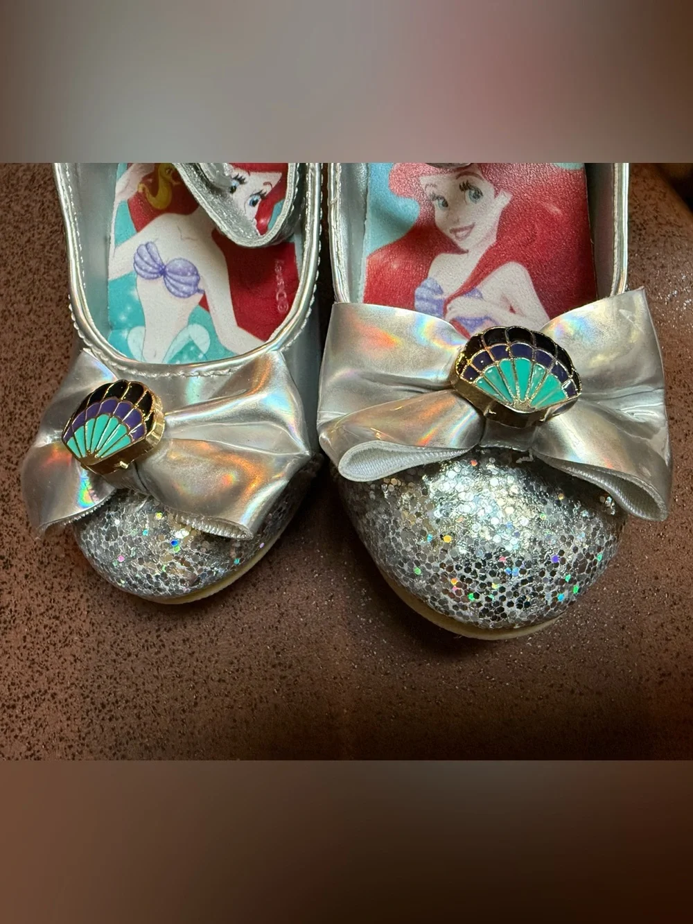 Disney Ariel Little Mermaid Silver Glitter Dress Shoes with Bow - Size 6